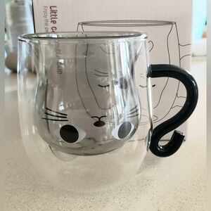"Little Cat" Double Cup Glass with Handle. New In Box